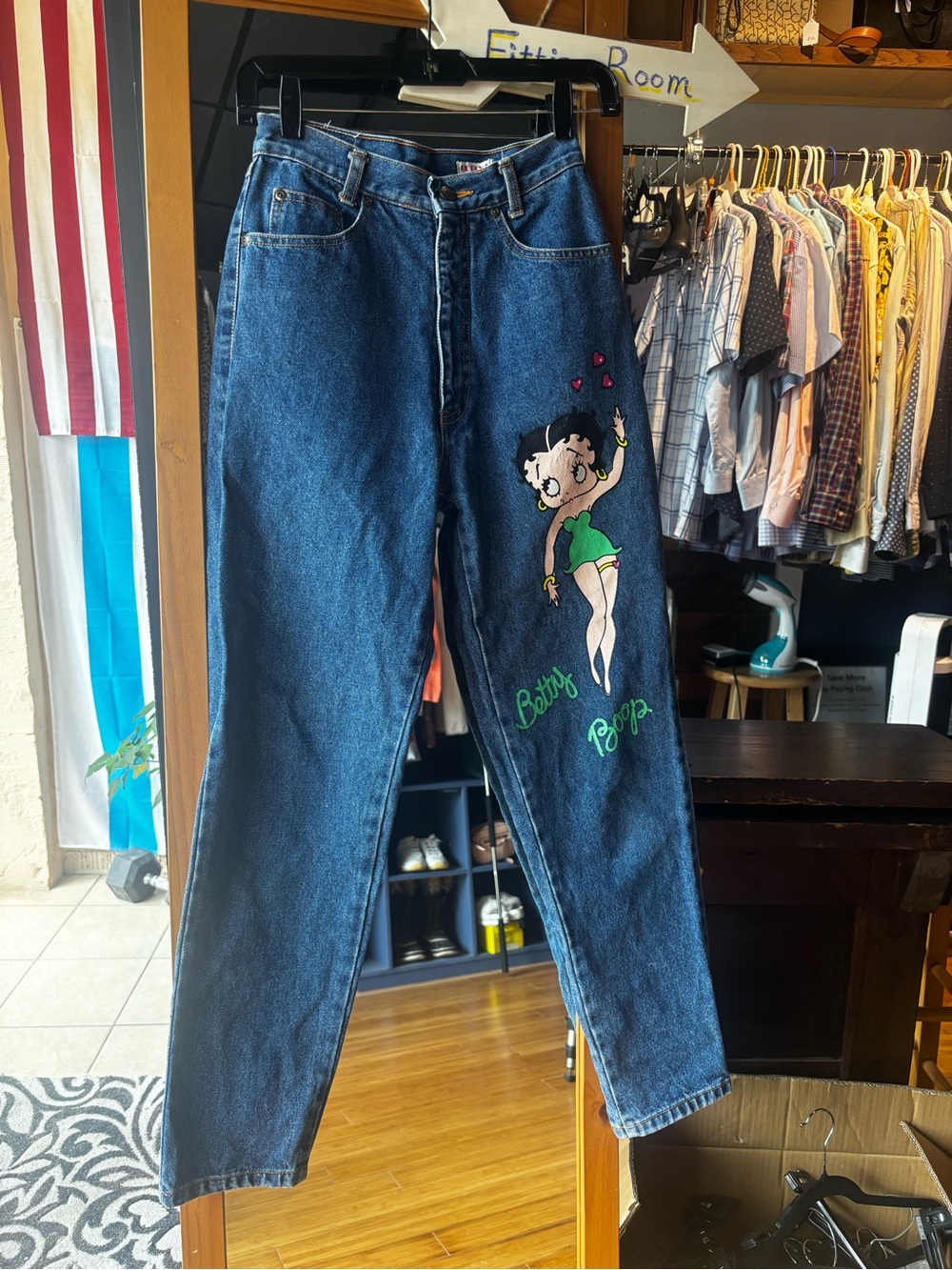 Betty Boop Embroidered Denim Jeans - Blue with Green Graphic1712